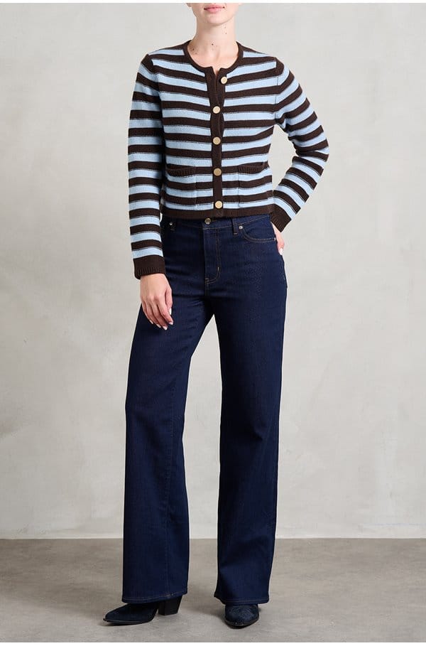 stripe cardigan in chocolate blue