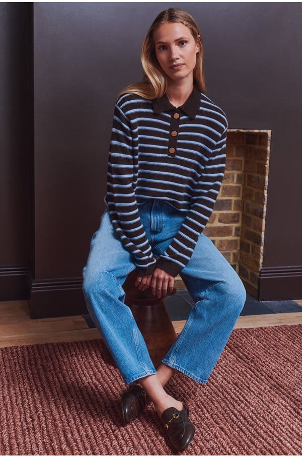 polo neck sweater in chocolate blue