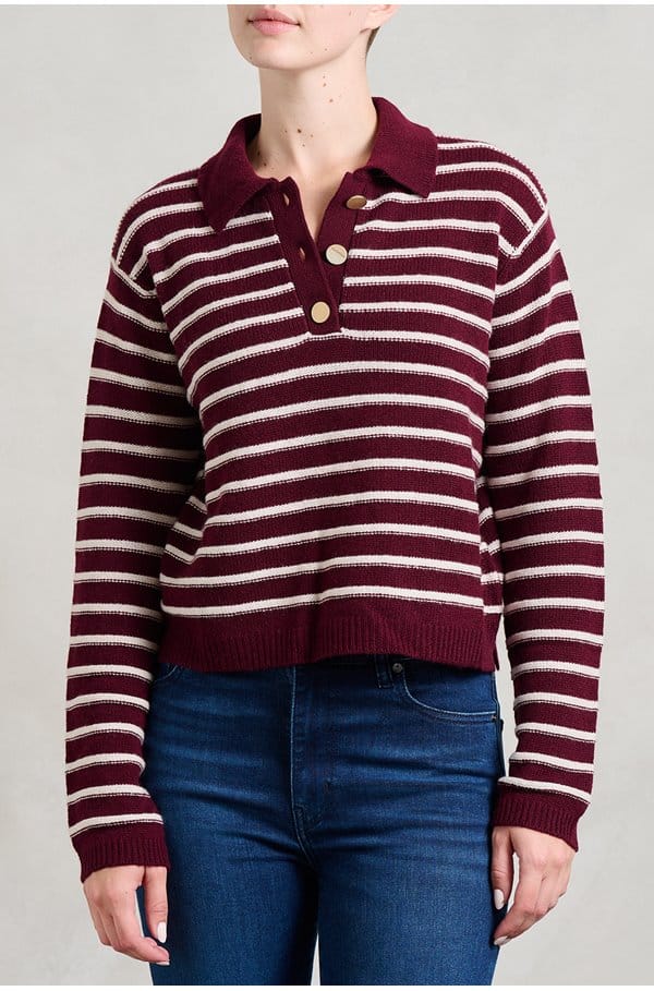 polo neck sweater in burgundy cream