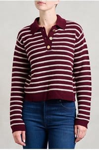 polo neck sweater in burgundy cream