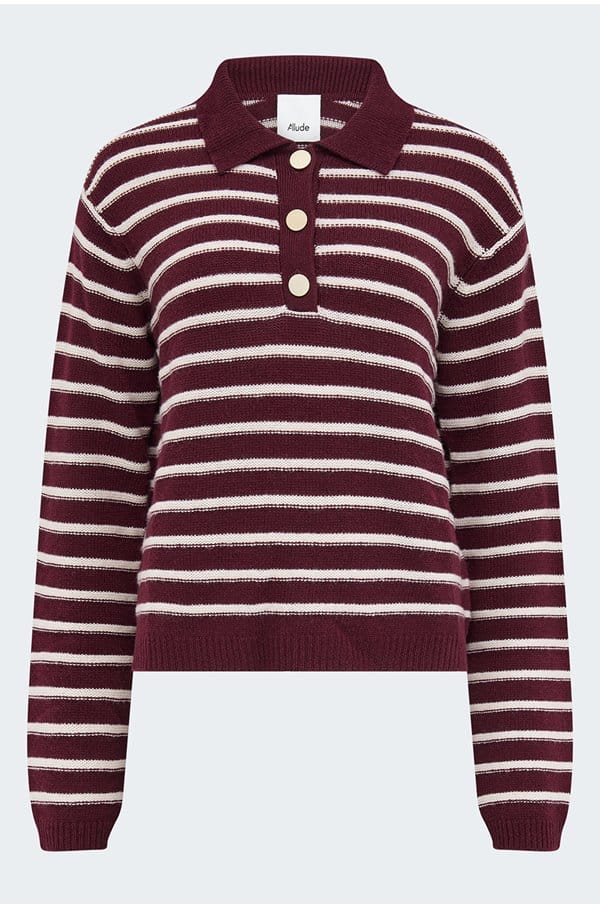 polo neck sweater in burgundy cream