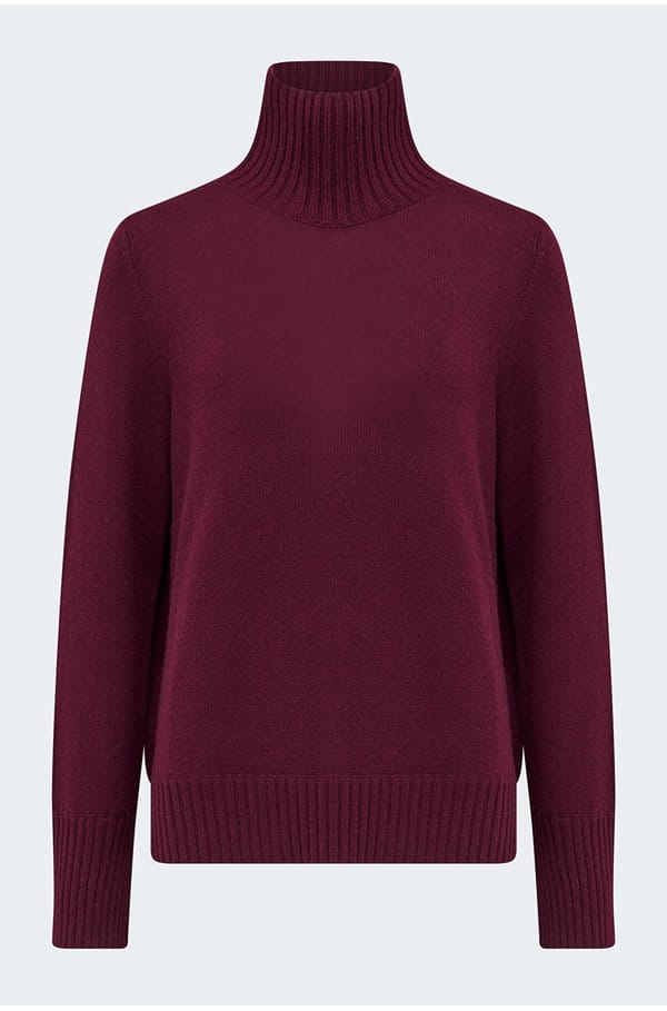 cashmere mock neck sweater in burgundy