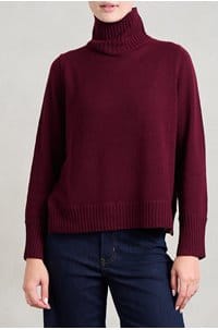 cashmere mock neck sweater in burgundy
