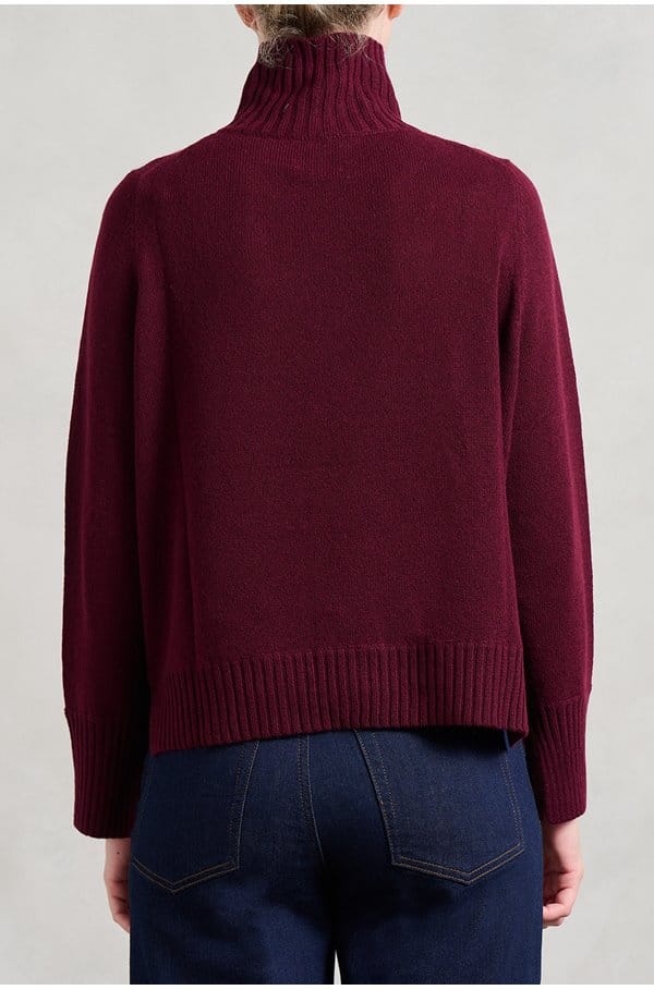 cashmere mock neck sweater in burgundy