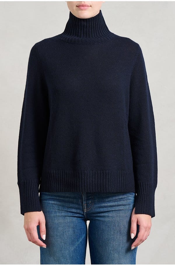 cashmere mock neck sweater in navy