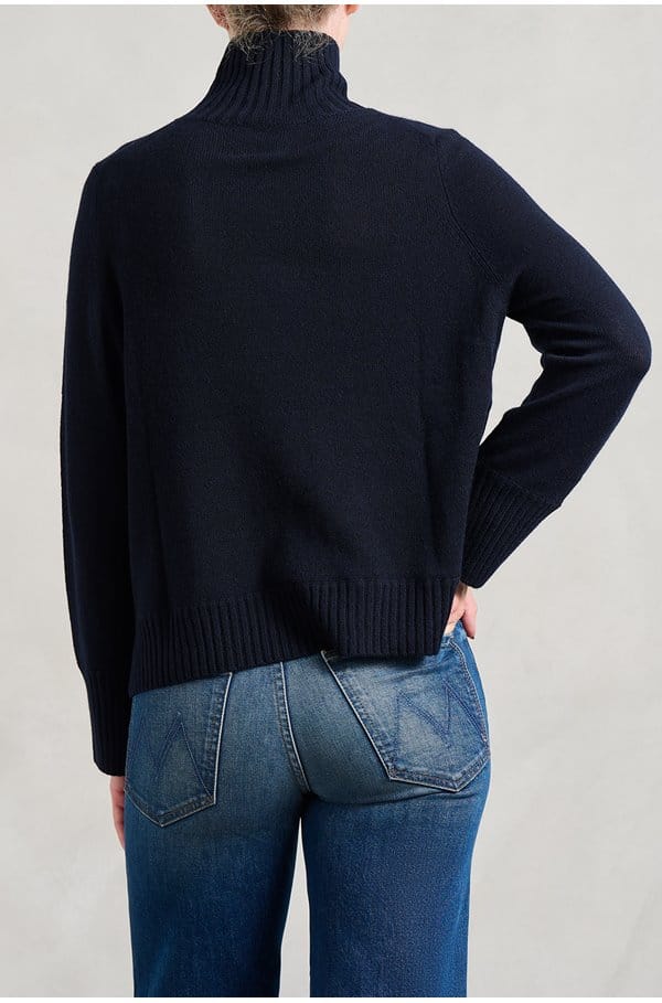 cashmere mock neck sweater in navy