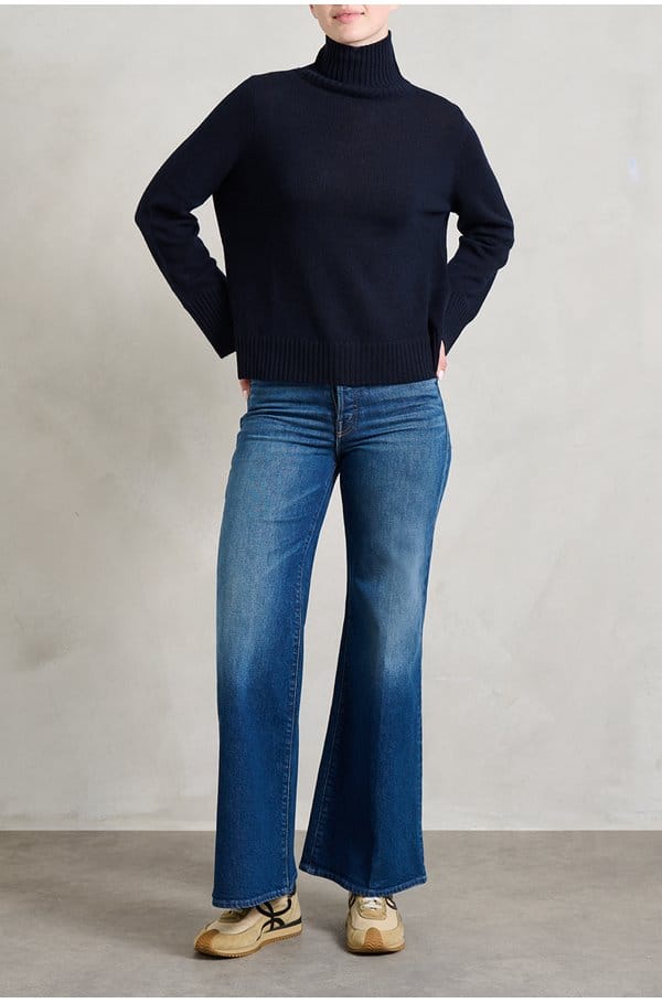 cashmere mock neck sweater in navy