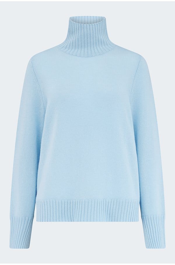 cashmere mock neck sweater in pale blue 