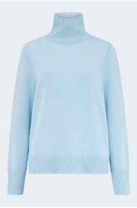 cashmere mock neck sweater in pale blue 
