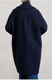 boucle drop shoulder double breasted coat in navy