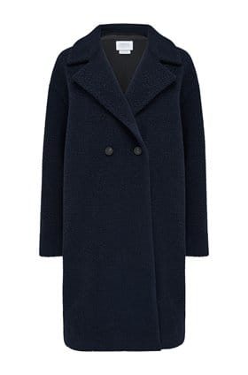 Boucle Drop Shoulder Double Breasted Coat in Navy
