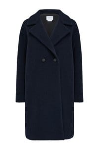 boucle drop shoulder double breasted coat in navy