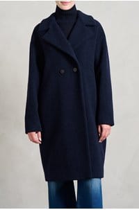 boucle drop shoulder double breasted coat in navy