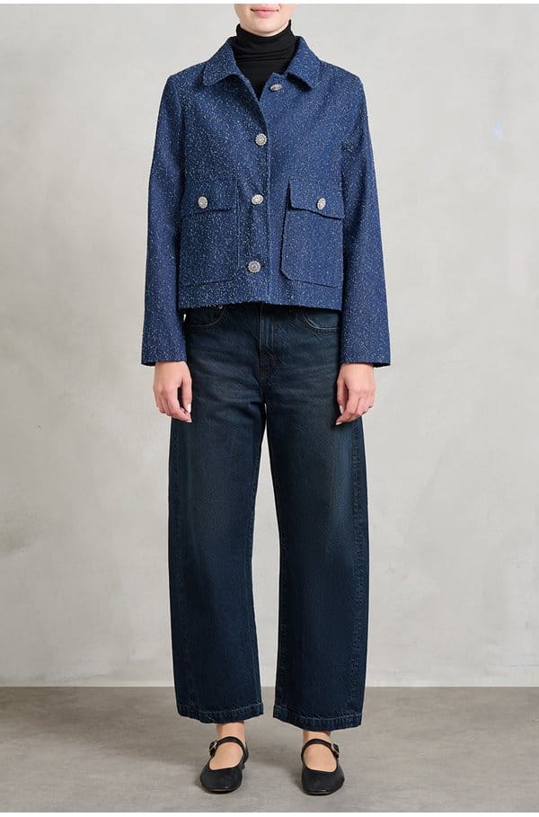 back pleat jacket in blue