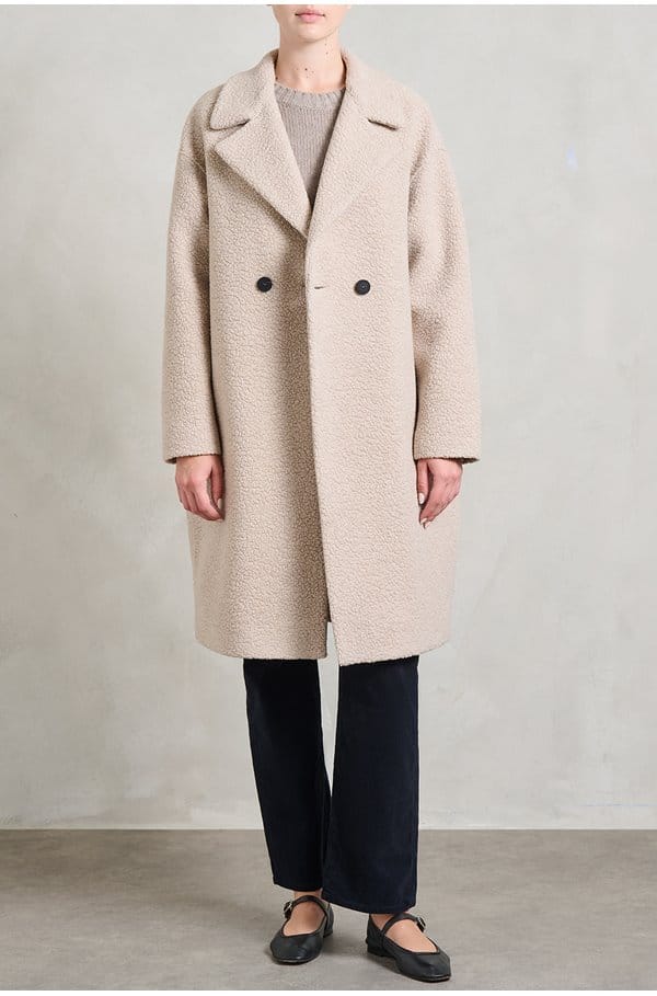 drop shoulder coat in almond 