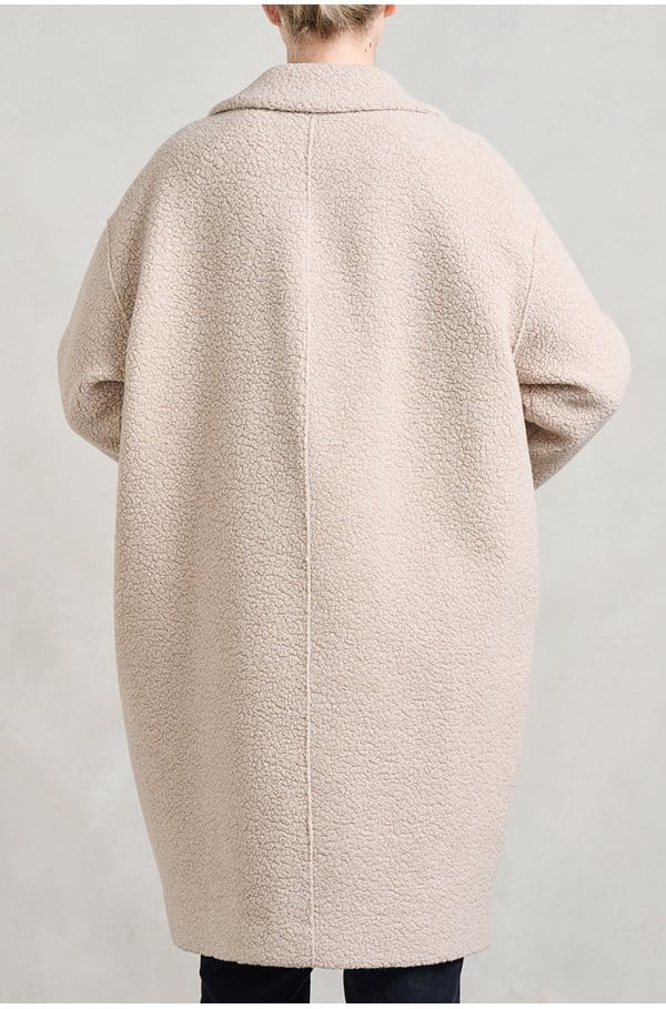 drop shoulder coat in almond 