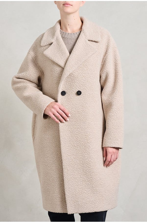 drop shoulder coat in almond 