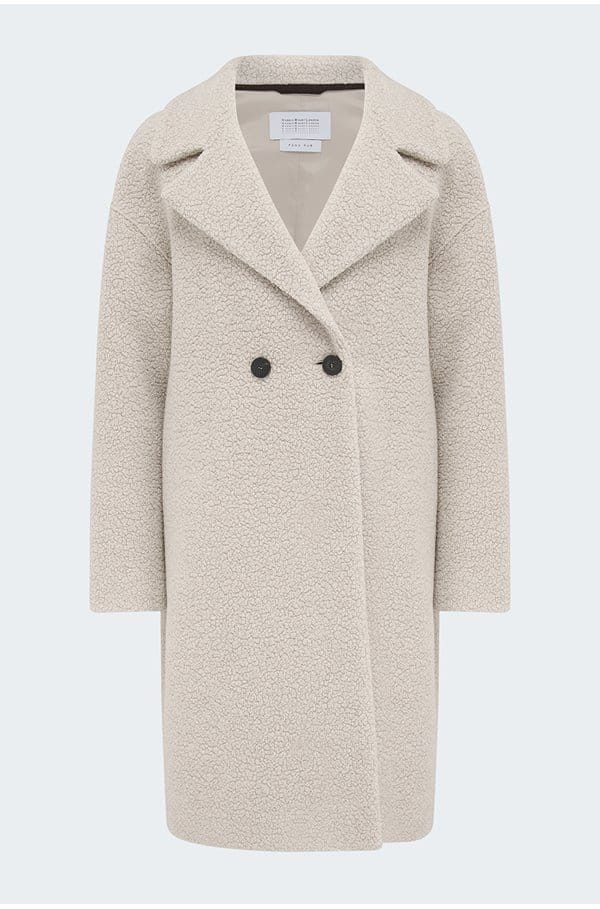 drop shoulder db coat in almond 