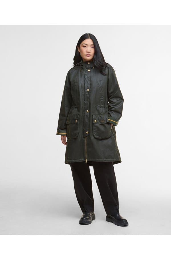 marcy wax parka coat in fern tartan