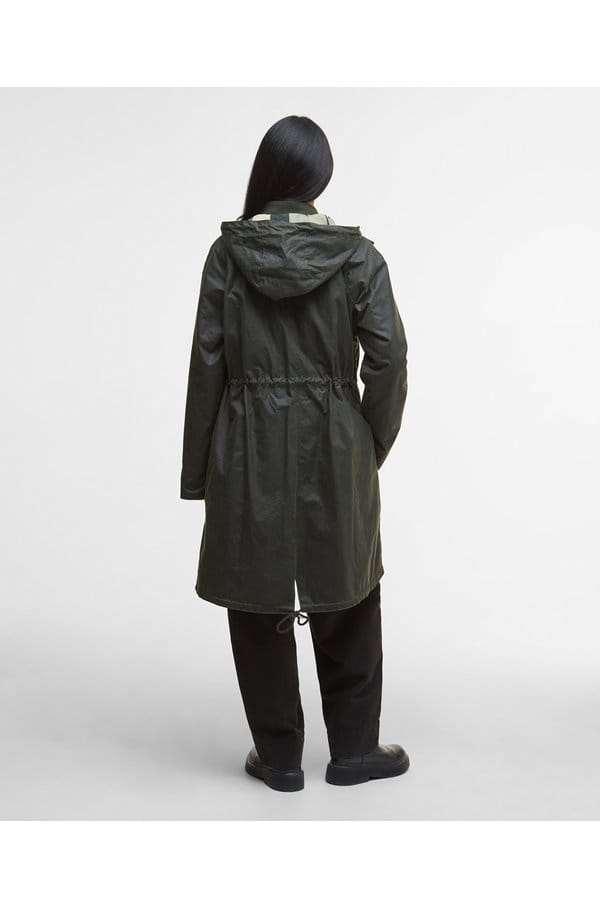 marcy wax parka coat in fern tartan