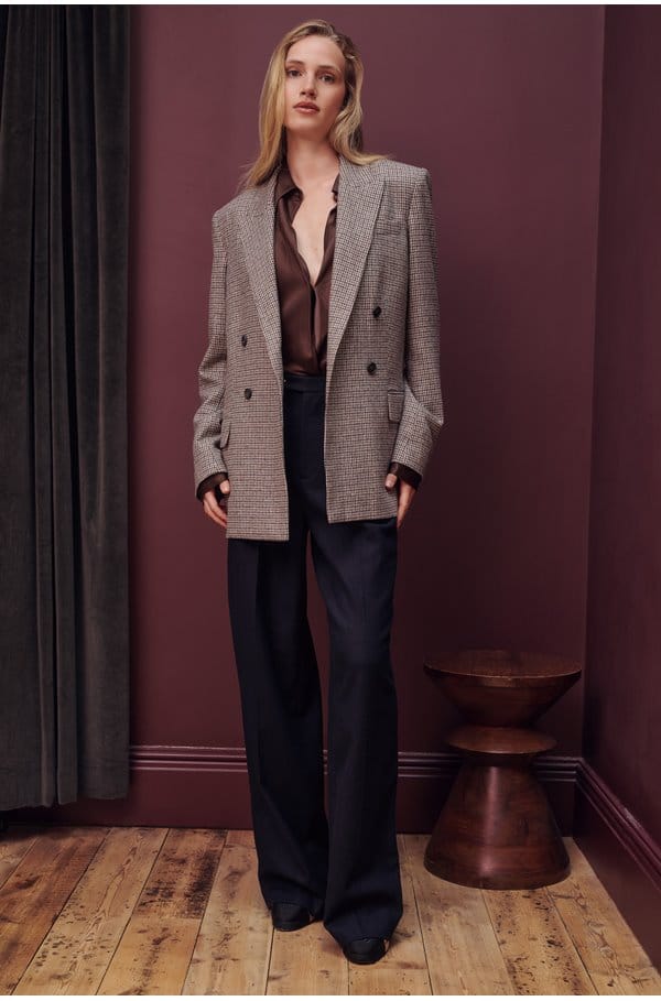 houndstooth double breasted blazer in cacao houndstooth 