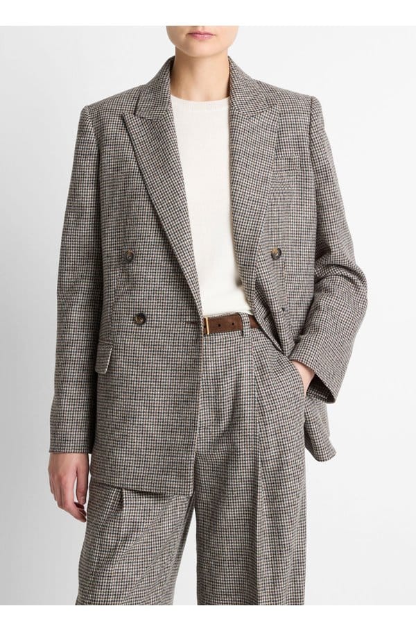 houndstooth double breasted blazer in cacao houndstooth