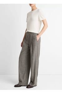 high rise wool blend houndstooth trouser in in cacao houndstooth