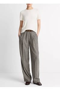 high rise wool blend houndstooth trouser in in cacao houndstooth