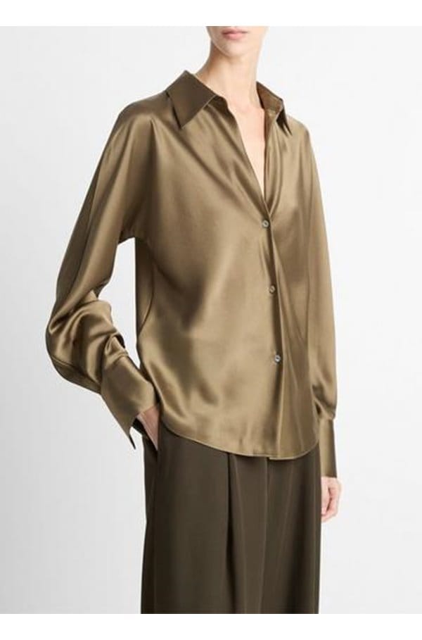 bias long sleeve blouse in cypress
