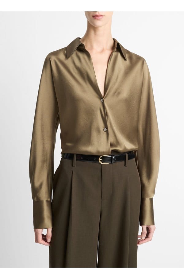 bias long sleeve blouse in cypress