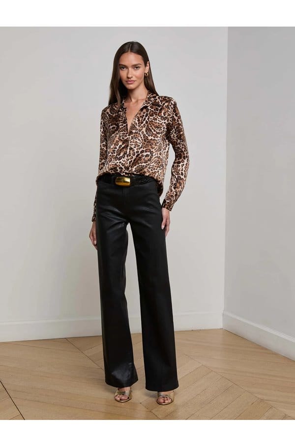 tyler long sleeve blouse in cinnamon paisley leopard