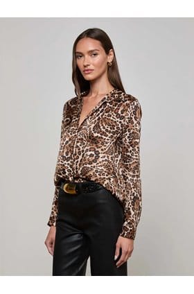 Tyler Long Sleeve Blouse in Cinnamon Paisley Leopard