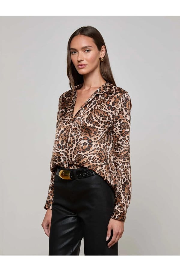 tyler long sleeve blouse in cinnamon paisley leopard