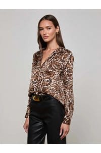 tyler long sleeve blouse in cinnamon paisley leopard