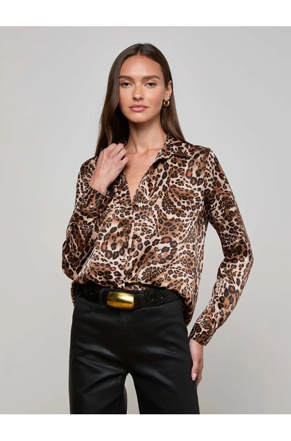 tyler long sleeve blouse in cinnamon paisley leopard