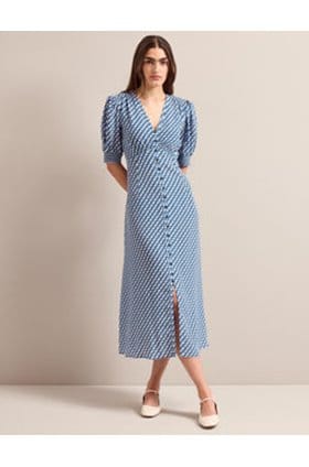 Julietta Silk Dress in Blue Cream Lips