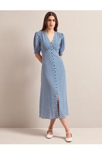 julietta silk dress in blue cream lips