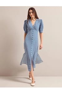 julietta silk dress in blue cream lips