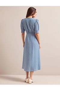 julietta silk dress in blue cream lips