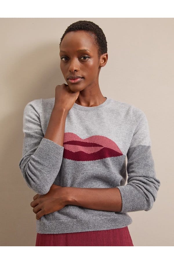 love lips jumper in grey melange