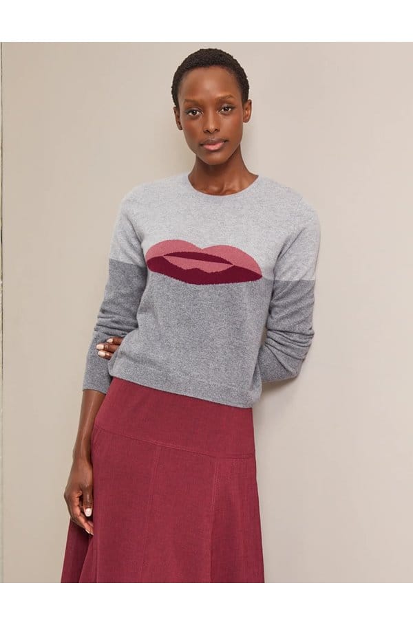 love lips jumper in grey melange
