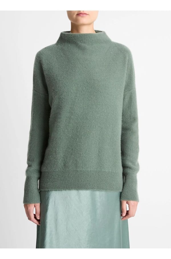 boiled funnel neck pullover in deep patina 