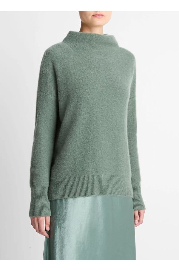 boiled funnel neck pullover in deep patina 