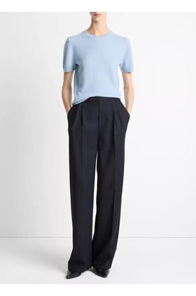 Mid Rise Pleated Wide Leg Trouser In Coastal