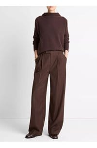 mid rise pleated wide leg trouser in mocha 