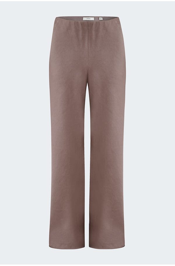 high waist fluid satin bias pant in mauve lilac 