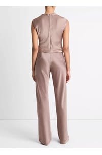 high waist fluid satin bias pant in mauve lilac 