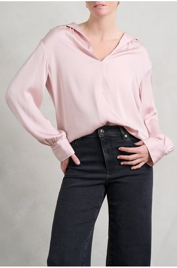 placed smocked long sleeve blouse in balletto