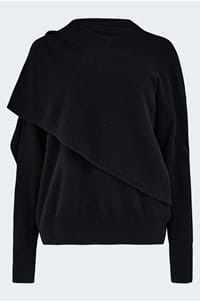 draped crew neck in black