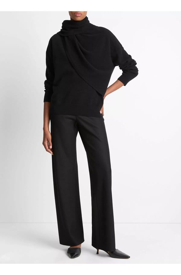 draped crew neck in black